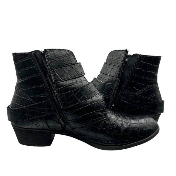 a.n.a. Afra Motorcycle Black Faux Croc Embossed Grunge Biker Ankle Boots (9M) - Picture 9 of 15